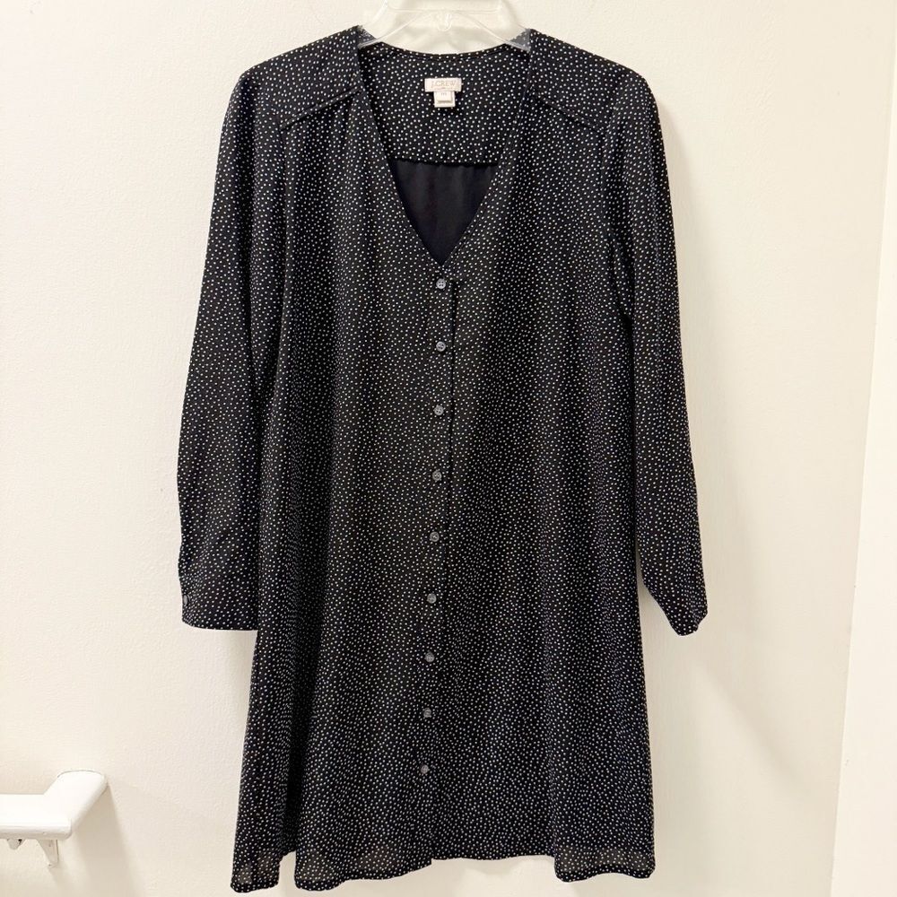 J.Crew Black Polka Dot Long Sleeve Lined Dress XXS